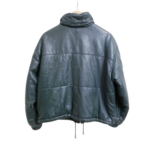Vintage Unisex Hunter Green Leather Puffer Zip Up Boxy Jacket, Size M - Picture 6 of 10